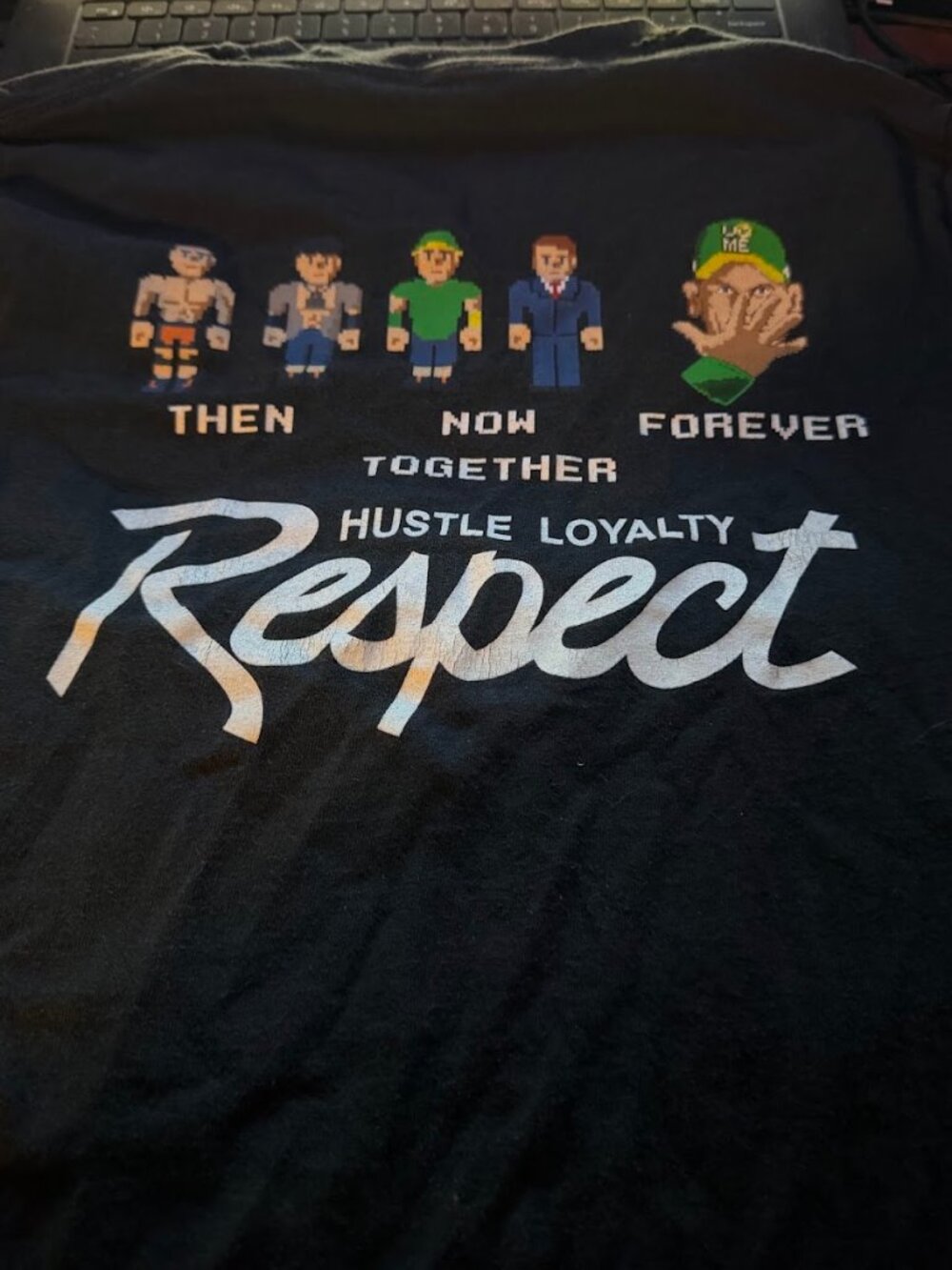 WWE John Cena Never Give Up Respect Youth Large Black T-Shirt 20 Yrs Pixel Art